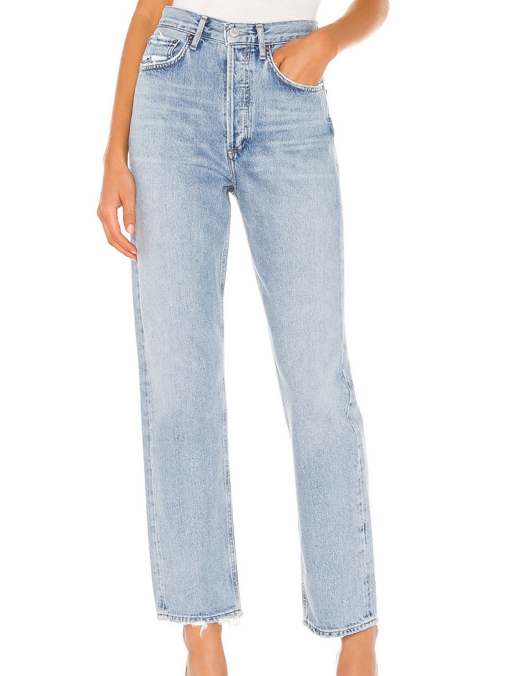Agolde Light Blue Mid / High Rise Straight Leg Jeans